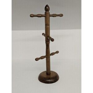 Vintage Wooden 6 Peg Coffee Mug Cup Holder Tree Stand 14" Cottagecore